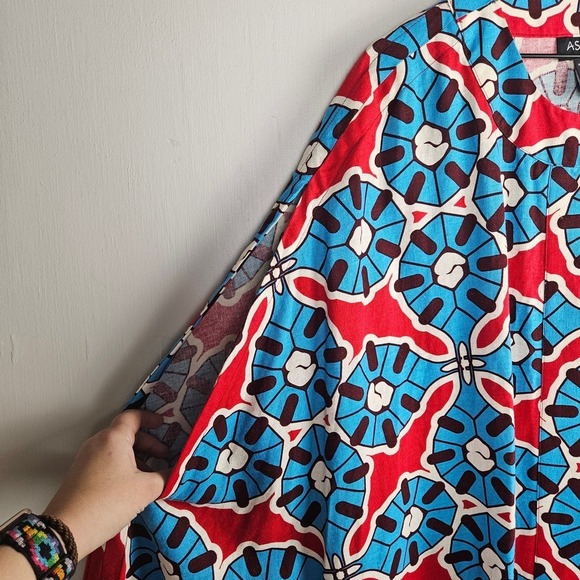 Ashro Amadi Cape Linen Blend Shawl Wrap OSFM Aqua Red Burgundy - Picture 4 of 9